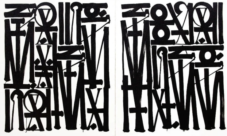 Retna Say My Name So You Can See Me (diptych), 2017 1 color Lithograph printed with Marinoni press lithographic, hand cut and glitters added by hand on Vélin d'Arches 400 g paper 43 3/4 x 35 7/8 in each 111 x 91 cm each Edition of 99
