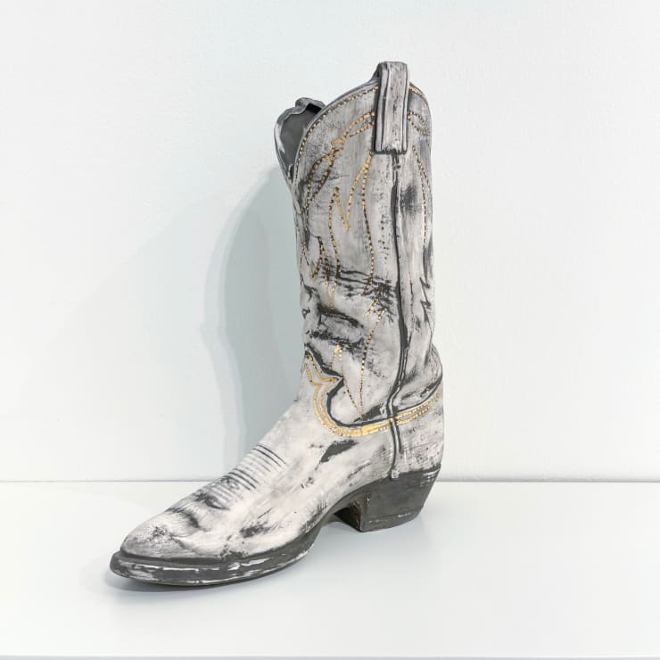 Brock DeBoer Black Cowboy Booth With Gold Stitching, 2024 porcelain, glaze, gold luster
