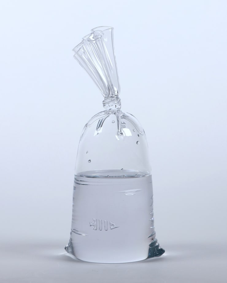 Dylan Martines glass water bag sculpture with air bubble fish