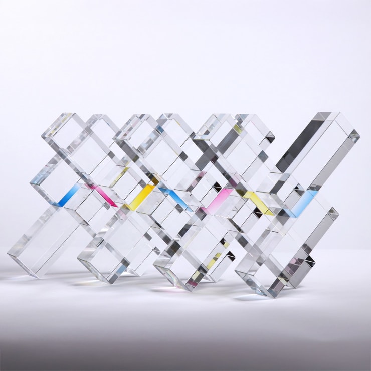 Cubic Dylan Martinez glass sculpture refracting visible light frequencies