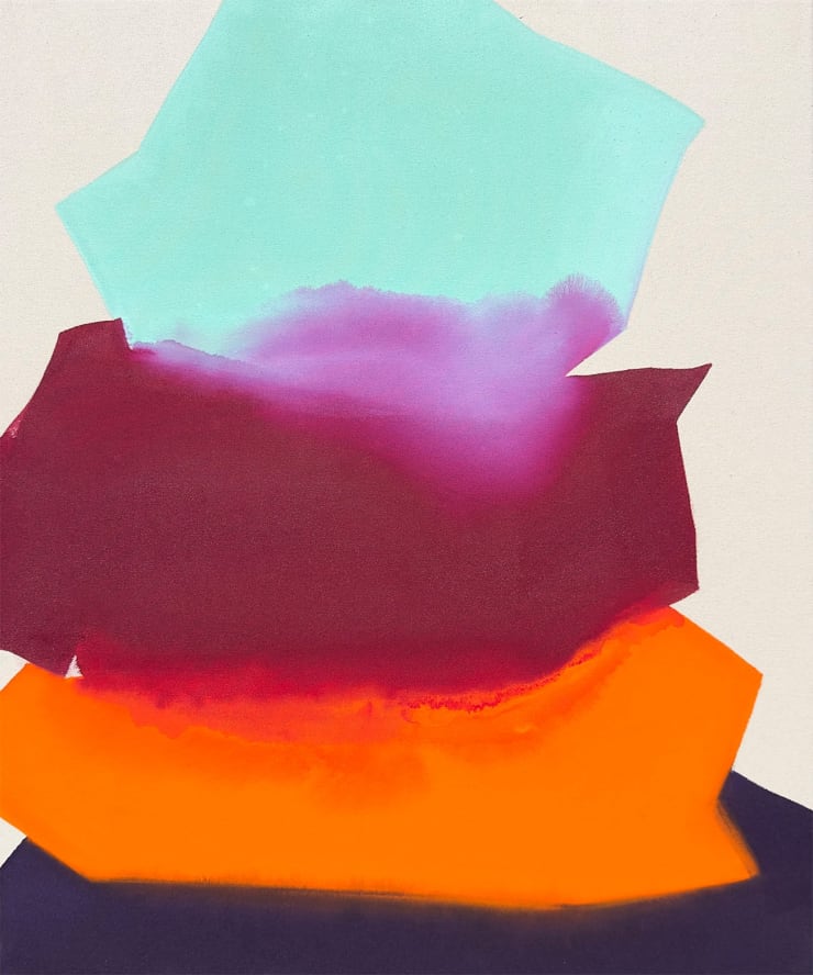 Andrew Faris abstract watercolor painting in mint, magenta, orange, purple