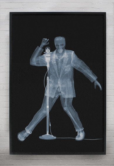 Nick Veasey Lenticular x-ray photo of Elvis dancing with microphone
