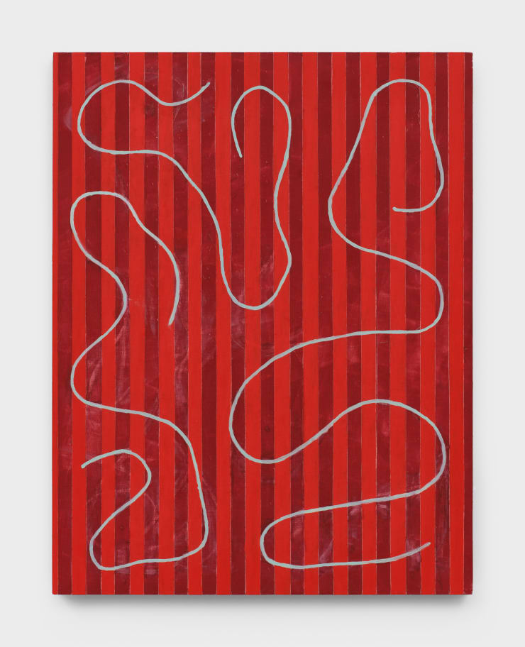 Brian Sharp, Untitled (red / red stripe, blue lines), 2025