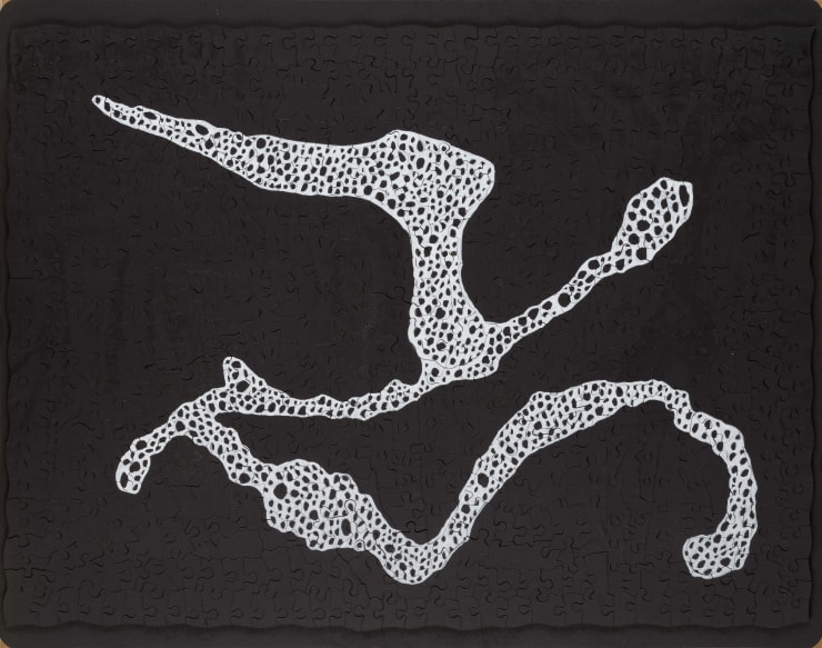 If only I’d known | 2020 China ink, marker and posca on hausehold and retrieved wood puzzles 48 x 60.8 cm - 18.9 x 23.9 inch