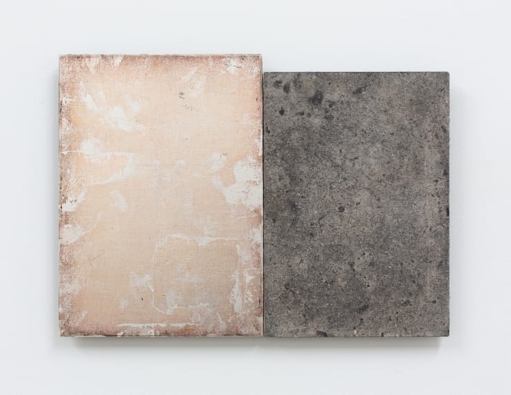 Julia Morison 1,m0n0chr0me No.735:2 + 1,m0n0chr0me No.166:2 , 1997 silver leaf on board, ash on board 23.5 x 32.5 cm