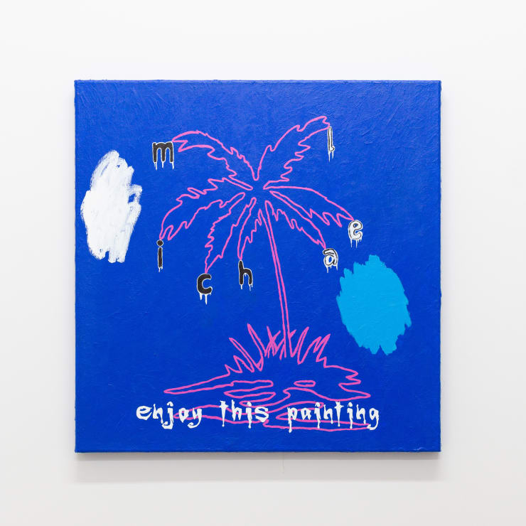 Michael Kennedy Hold another hand while the hand's still without a tool, drown into eyes while they're still blind, love while the night still hides the withering dawn (Homage to Grace), 2018 acylic on canvas 76.5 x 75 cm