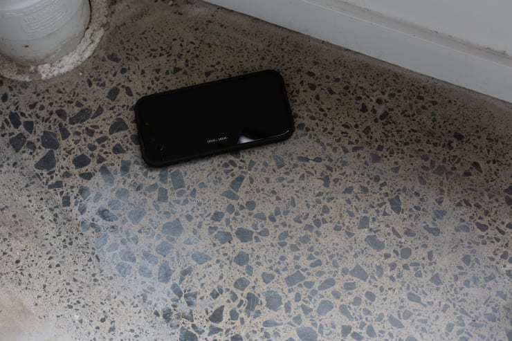 Matthew Galloway Watch History (idiot, idiot), 2025 Engraved replica iPhone 16 handset (broken), Quad Lock case 1 x 7.5 x 15 cm 1/2 x 3 x 6 in