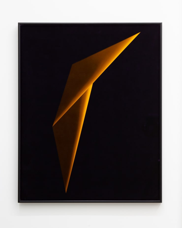 Andrew Beck Ultraviolet Fold, 2019 Silver gelatin print, coloured glass, enamel on AR92 reflection-control glass 45.5 x 57 cm