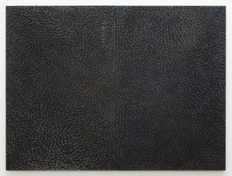 Raukura Turei He Tukuna III, 2020 oil, raw pigment and onepū (black sand) on linen, two panels 90 x 60cm each; 90 x 120 cm overall