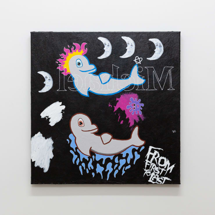 Michael Kennedy Hide every lovely flower from my sight, don't let that dreamy moon come out, out tonight (Double-Decker), 2018 acylic on canvas 76.5 x 75 cm