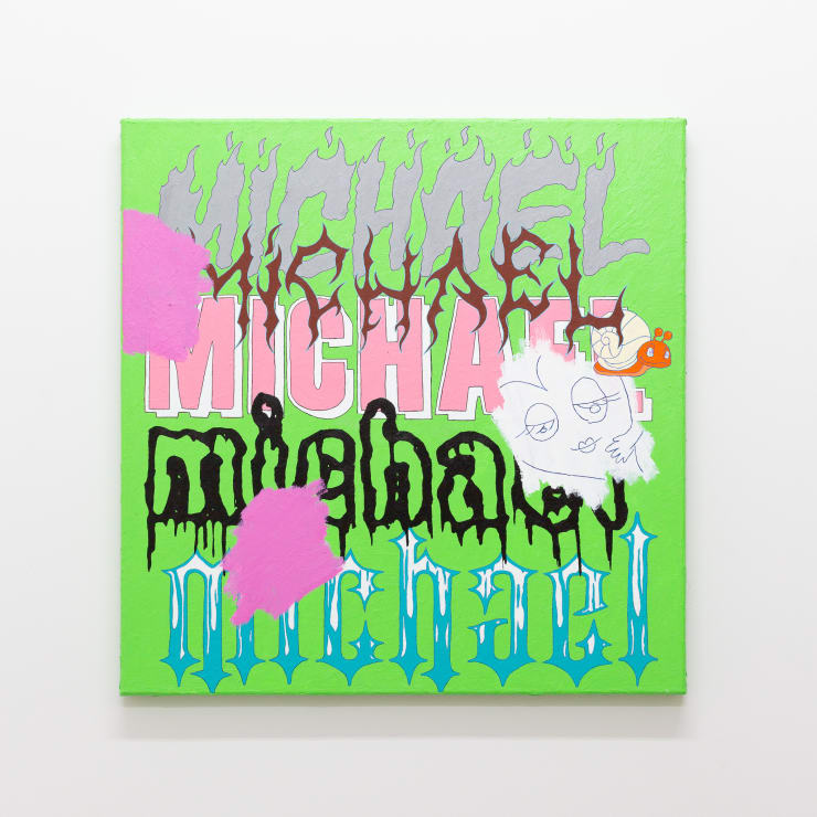 Michael Kennedy Love is a flame that can't be tamed, and though we are its willing pray, my darling, we are not the ones to blame (Hot Heart), 2018 acylic on canvas 76.5 x 75 cm