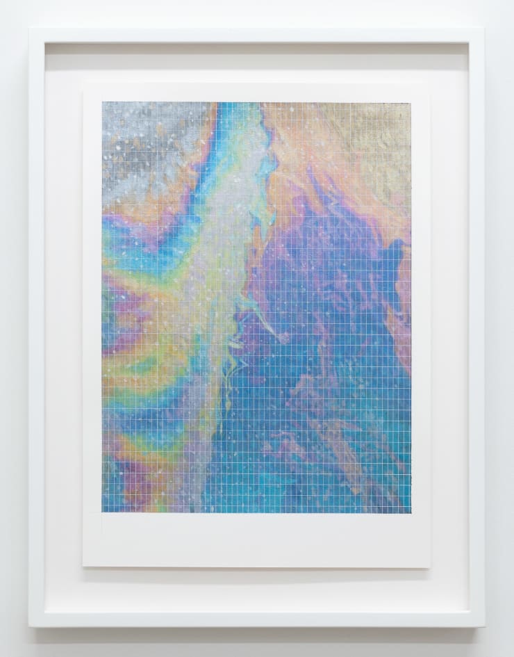 Ruth Cleland Oil Slick with Grid, 2020 Acrylic on bristol board in artists frame 38.3 x 28.5 cm artwork; 55.7 x 42.5 cm framed
