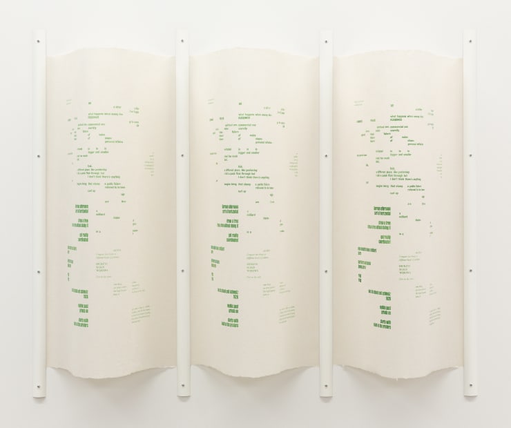 Ella Sutherland A Letter, a litter II, 2023 letterpress on handmade paper, spring steel tape measures 80 x 97 x 12.5 cm Edition of 4 plus 2 APs