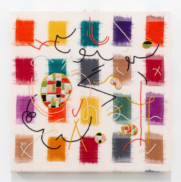 Areez Katki Sympathetic Qualities, 2020 Cotton thread hand-embroidery on handwoven ikat cloth 30 x 30 cm