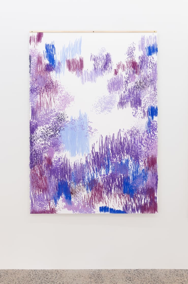 Sarah Smuts-Kennedy Joy Field – Good Feelings Purple – January 24th, Sun Studio, 2021 soft pastel on smooth cotton rag 640 gsm, brass 152.4 x 106.7 x 2.5 cm 60 x 42 x 1 in