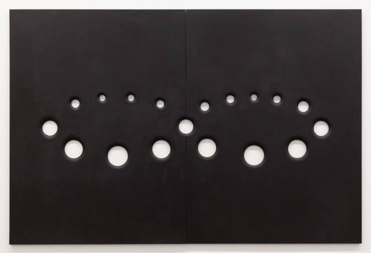 Brontë Stolz industrial hole complex, 2023 bitumen on board 120 x 181 cm