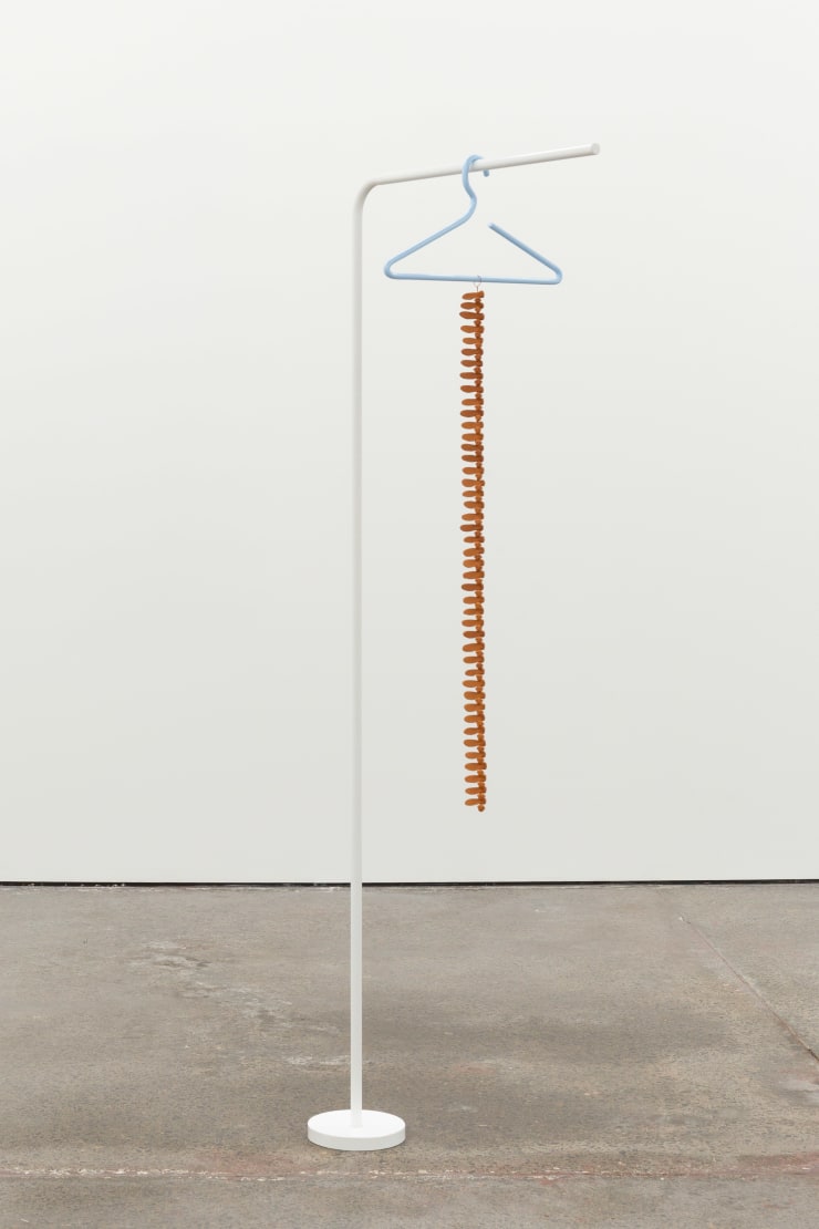 Zina Swanson Falling and Worn, 2025 Terracotta, powder-coated steel 165.5 x 67.5 x 41 cm 65 1/4 x 26 1/2 x 16 1/4 in