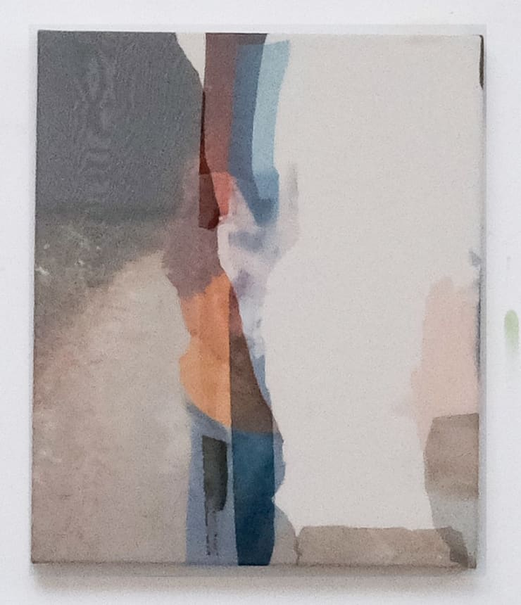Luis Zimmermann Siegel, 2025 photoprint on acrylic gauze, canvas fabric, oil paint, acrylic paint 60 x 50 cm