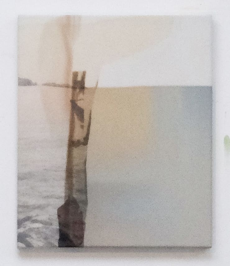 Luis Zimmermann Pelosa, 2025 photoprint on acrylic gauze, canvas fabric, oil paint, acrylic paint 60 x 50 cm