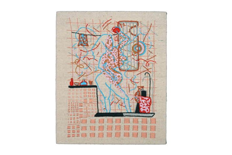 Areez Katki, Blue Bathing in Pink, 2018
