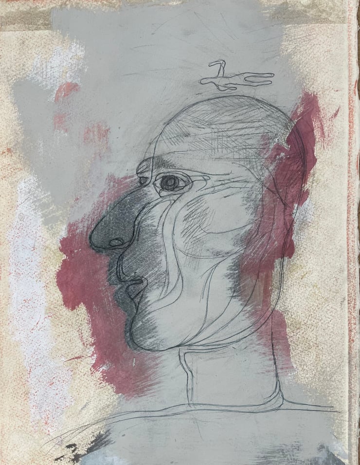 Profile with Tiny Figure, 2022-2023 Monoprint with hand coloring on paper 15 x 11 inches