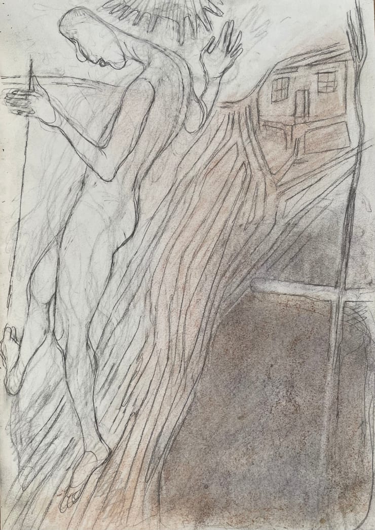 Figure with Stick, 2022-2023 Pencil and chalk on paper 11 1/2 x 8 inches