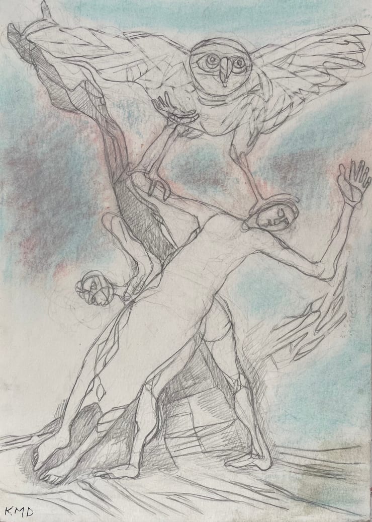 Goya - Owl and Two Figures, 2022-2023 Pencil on paper 15 x 11 inches