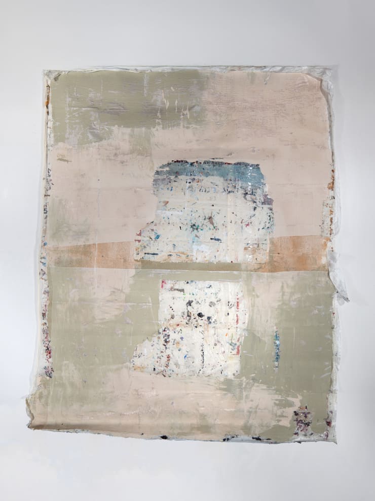 Passage No. 3, 2024 Hand-cut silk fabric, acrylic paint, canvas, mounted on wall 116 x 96 inches