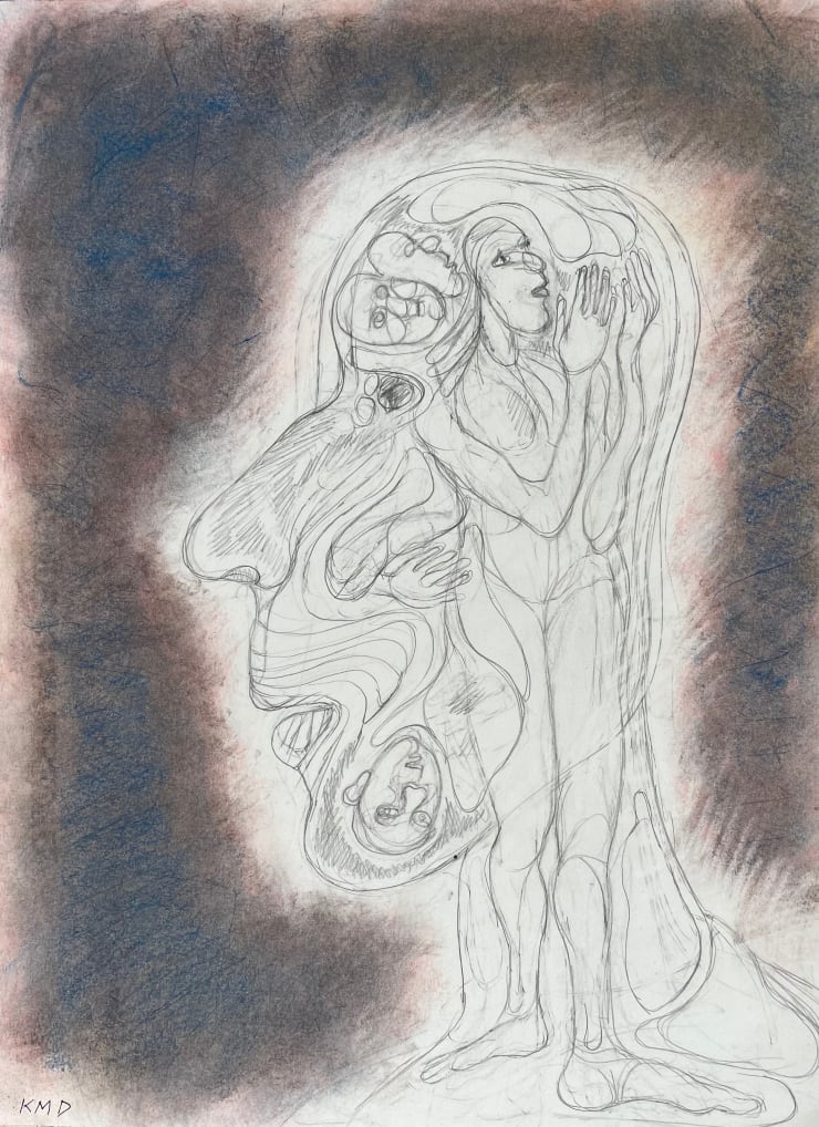 Head with Figures Inside, 2022-2023 Pencil and chalk on paper 15 x 11 inches