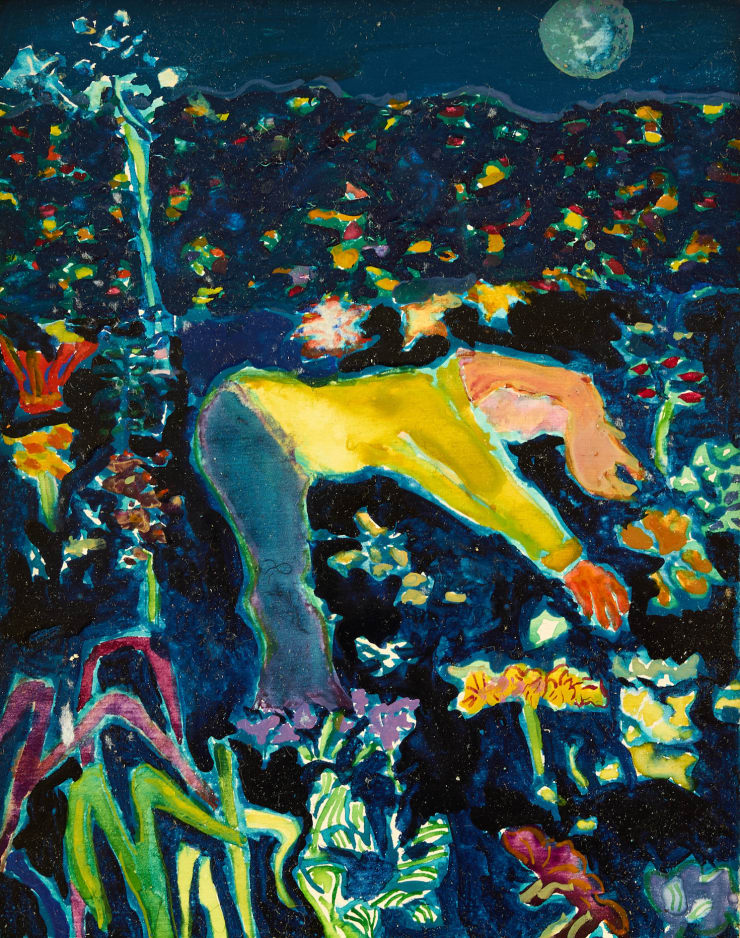 Night Gardener, 2025 Watercolour on gesso on panel 5 3/4 x 4 3/4 inches Framed dimensions 6 1/4 x 5 1/2 inches