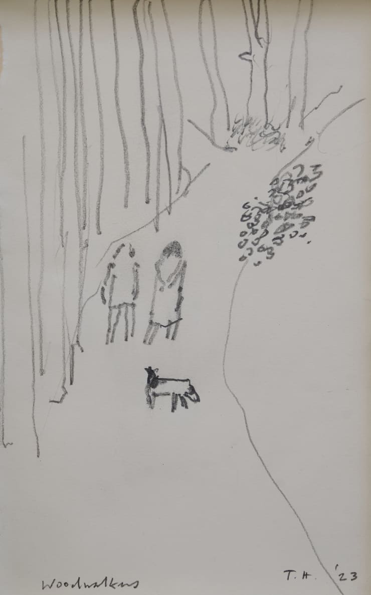 Woodwalkers, 2023 Pencil on paper 7 x 4 1/2 inches Framed dimensions 8 1/2 x 6 inches