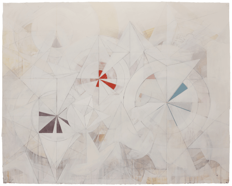 Trio, 2024 Mixed media on handmade paper 41 1/2 x 50 inches Framed dimensions 46 x 50 inches