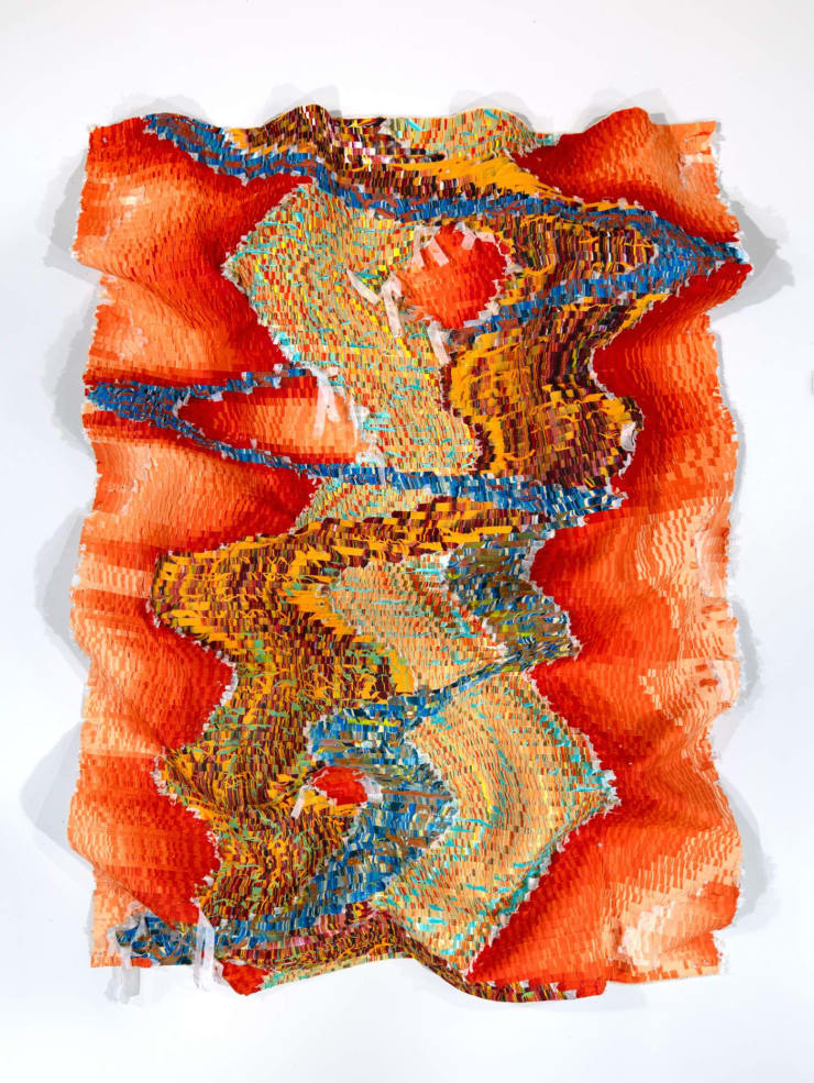 Eruption Series No. 52, 2024 Hand-cut silk fabric, acrylic paint, canvas 83 x 62 inches Undulated dimensions 74 x 67 x 7 inches
