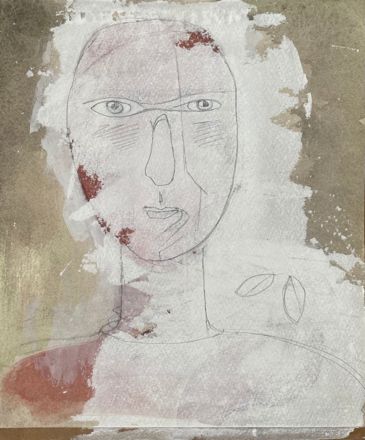 Portrait in Pencil Line, 2022-2023 Monoprint with hand coloring and pencil on paper 11 1/4 x 10 inches Framed dimensions 15 x 14 inches