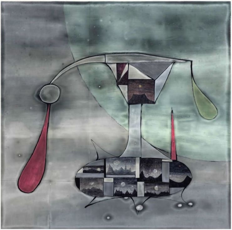 Orbital Mini Neptune, 2019 Ink, acrylic, fiberglass, and tinted bio-resin on paper on wood 36 x 36 x 1 1/2 in.