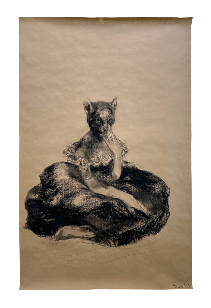 Circle Kitten, 2023 Charcoal on paper 67 x 45 1/2 inches Unframed