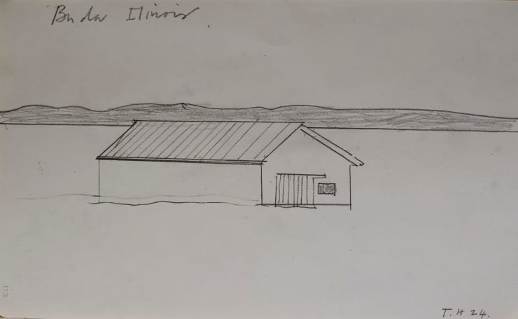 Buda, Illinois, 2024 Pencil on paper 4 1/2 x 7 1/2 inches Framed dimensions 6 1/4 x 9 inches