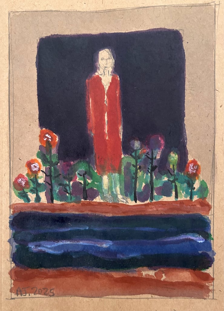 Crossing the River II, 2025 Mixed media on paper 10 1/2 x 7 1/4 inches Framed dimensions 16 1/4 x 13 1/4 inches