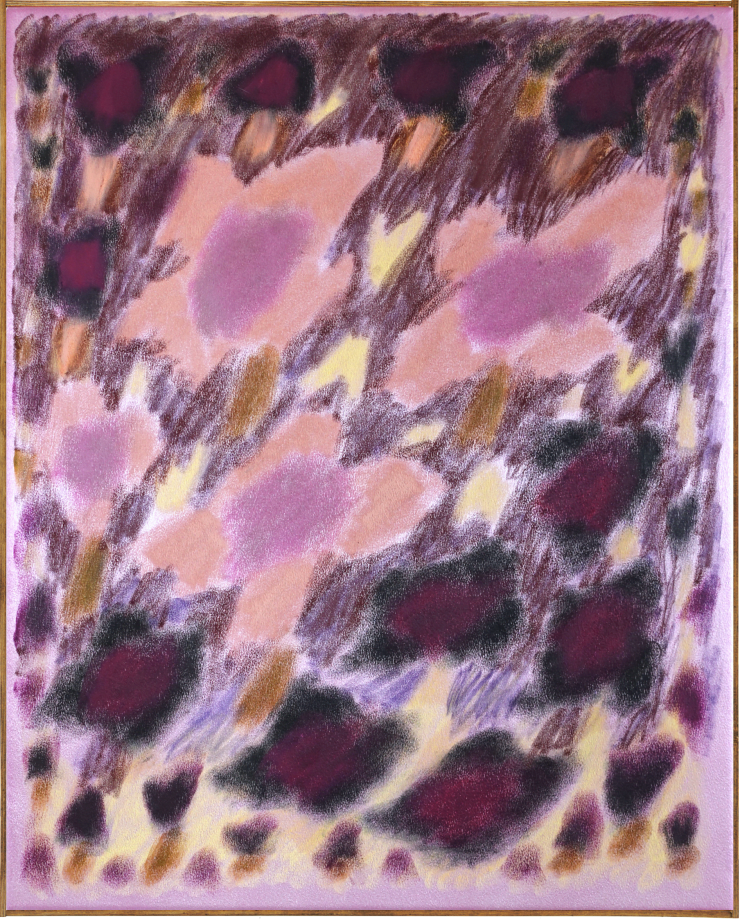 Untitled (Midnight Boss), 2024 Oil and soft pastel on satin with wood frame 22 x 18 inches Framed dimensions 22 1/2 x 18 1/2 inches