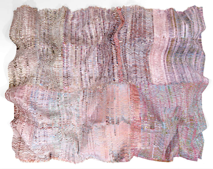 Encounter Series No. 34, 2024 Hand-cut silk fabric, acrylic paint, canvas 72 x 91 inches Undulated dimensions 67 x 86 x 5 inches