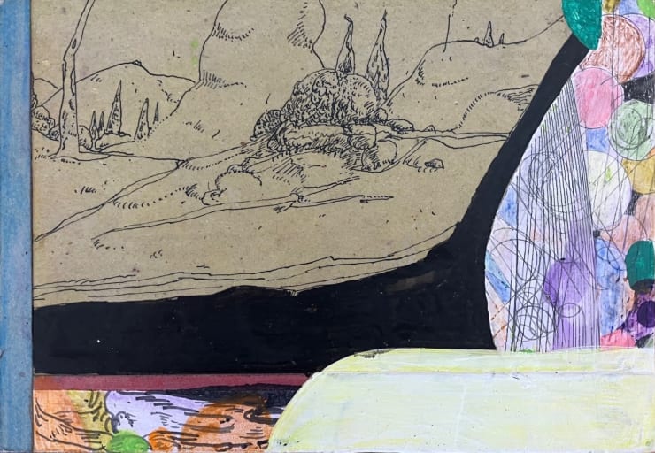 We Cannot Feel Her Boundaries (black stream), 2021 Mixed media on panel 5 3/4 x 8 1/2 inches