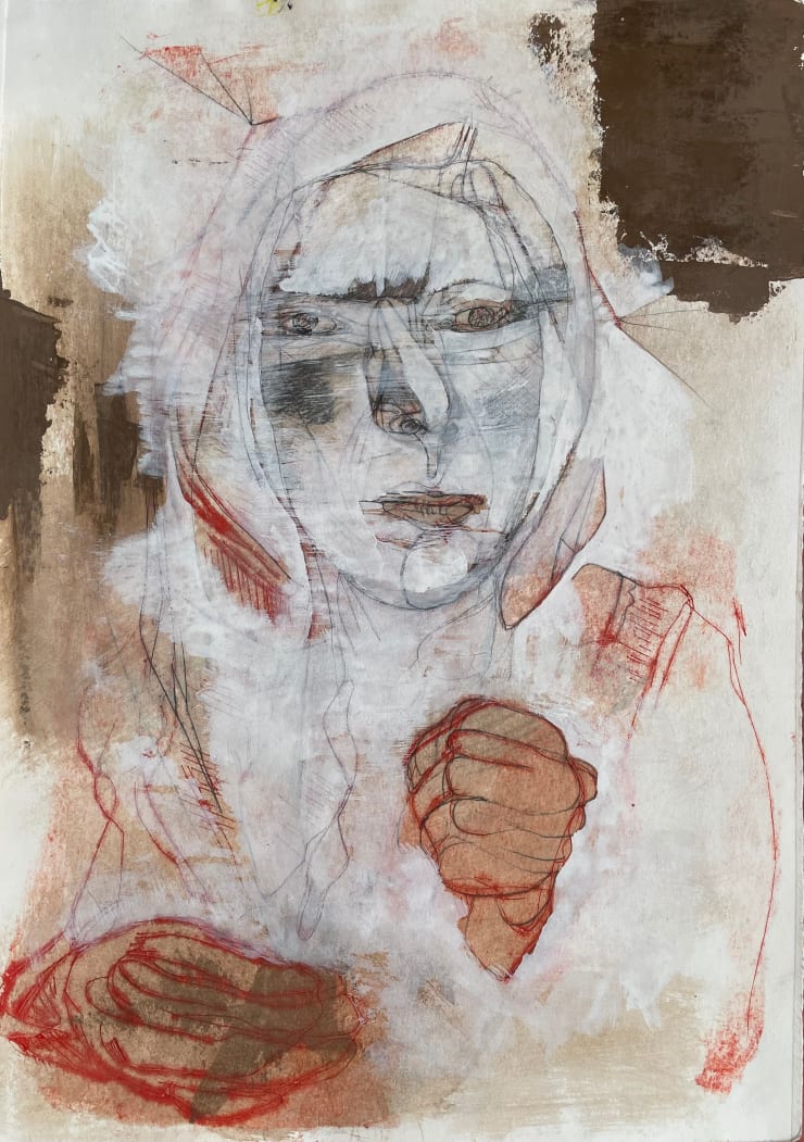 Portrait Marina Abramovic, 2022-2023 Monoprint with hand coloring on paper 16 1/2 x 11 1/2 inches Framed dimensions 20 1/2 x 15 3/4 inches