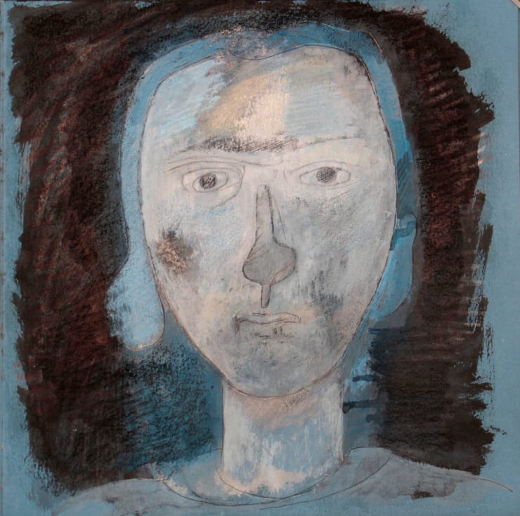 Blue Girl, 2022-2023 Mixed media on paper 12 x 11 3/4 inches