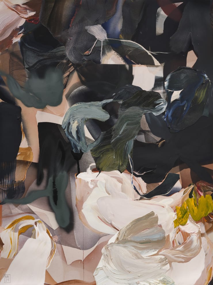 Floraison No. 4, 2024 Mixed media collage on paper 40 x 30 inches Framed dimensions 42 3/4 x 32 3/4 inches