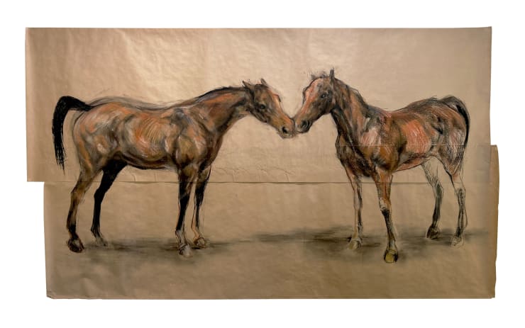 Saying Hello, 2023 Charcoal and pastel on paper 80 3/4 x 138 3/4 inches Unframed