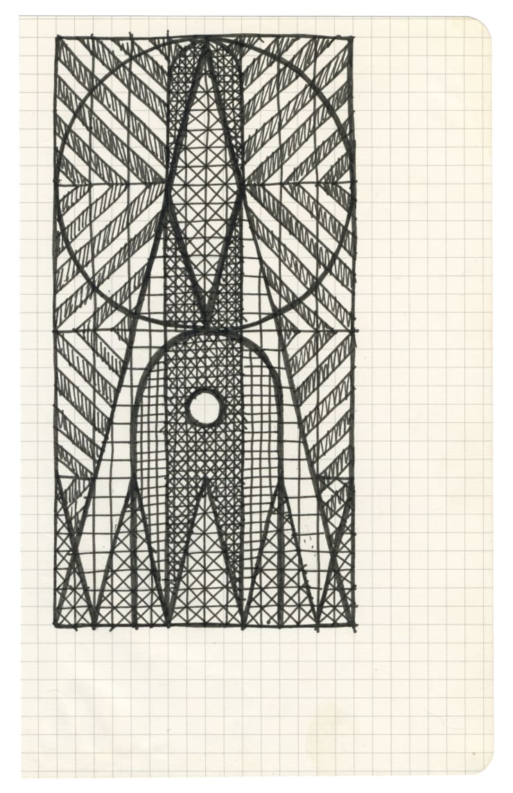 Drawing for "Half Moon', 2022 Ink on paper 5 1/16 x 8 3/16 inches Framed dimensions 11 1/2 x 8 1/4 inches
