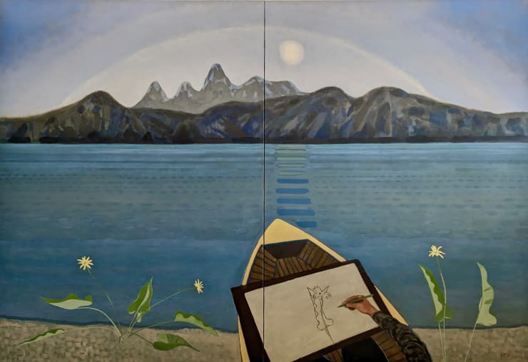 Drawing the Lake, 2022 Oil on canvas (diptych) 66 x 96 inches