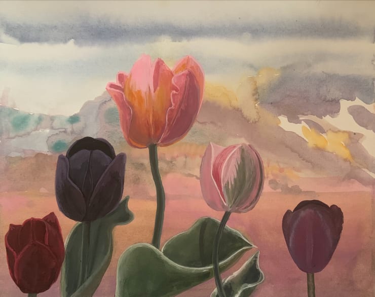 Mountain Tulips, 2021 Watercolor and gouache on paper 11 x 14 inches Framed dimensions 14 x 16 3/4 inches