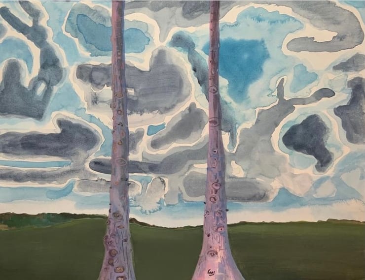 Two Trees, 2020 Watercolor and gouache on paper 16 x 20 inches Framed dimensions 19 x 23 inches