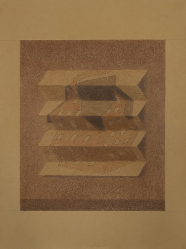 Johnny Izatt Lowry, A Drawing of a House, Folded, on a Table, 2021